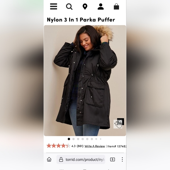 Torrid 3 in 1 Nylon Black Parka in Size 1 - Picture 5 of 9